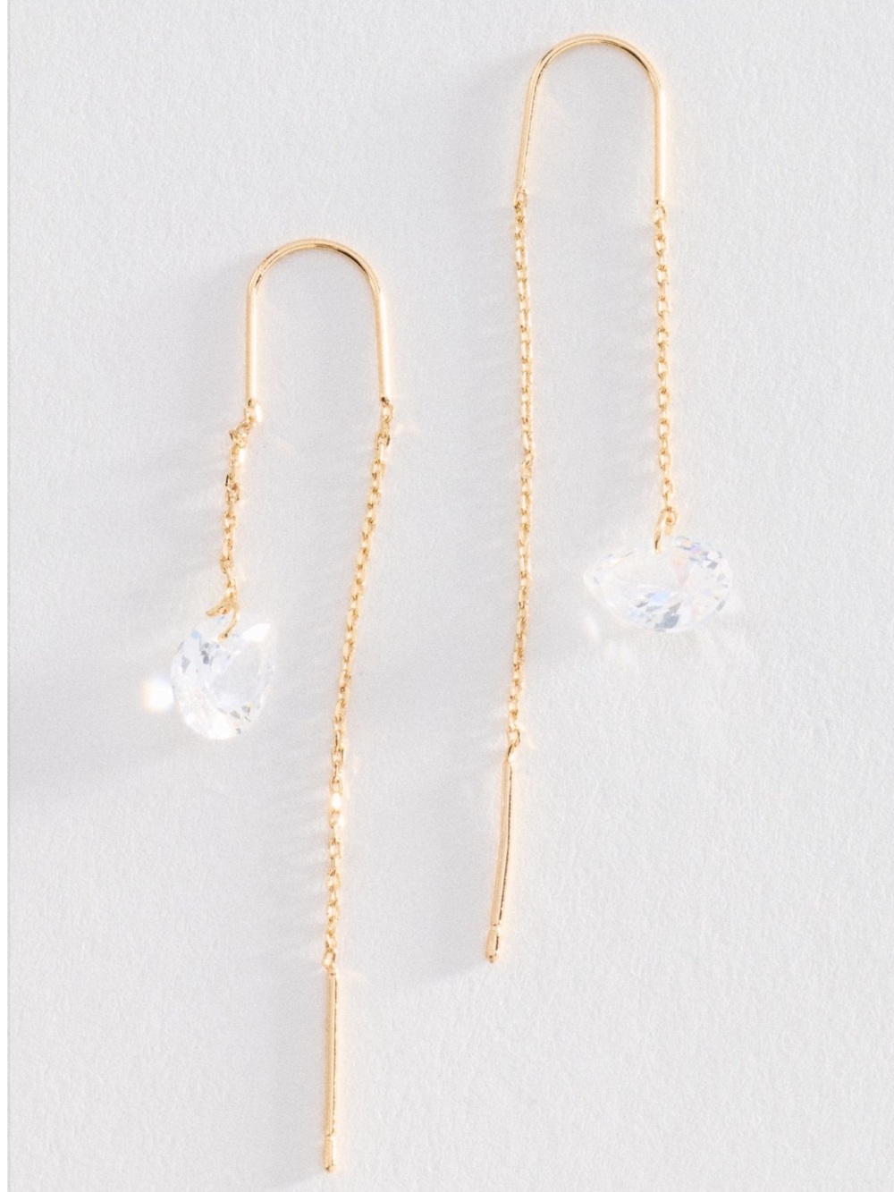 Anthropologie 14K Gold Plated Threader Earrings Clear Crystal Drops NEW